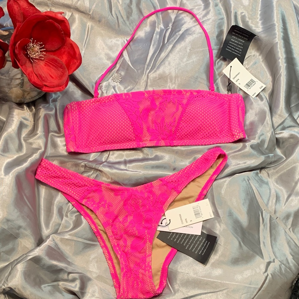 🌹VINTAGE BCBGeneration • New Hot Pink Lace Mesh Bikini Set